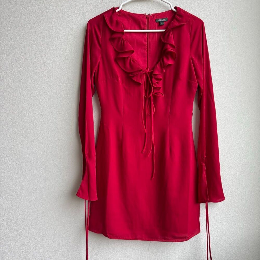 Wild Fable Target Long Sleeve Ruffle Bow Tie Red Mini Dress Size XS